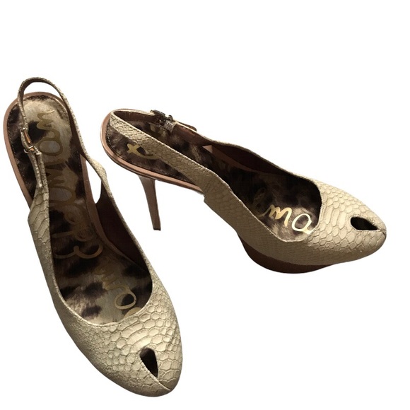 *SOLD!* EUC Sam Edelman Novato Snakeskin glitter slingback platforms 9.5 - Picture 6 of 8